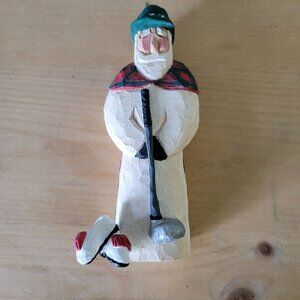 Vintage 1997 Hand-Carved Wooden Scottish Golfer Figurine By MacDonald Scotland
